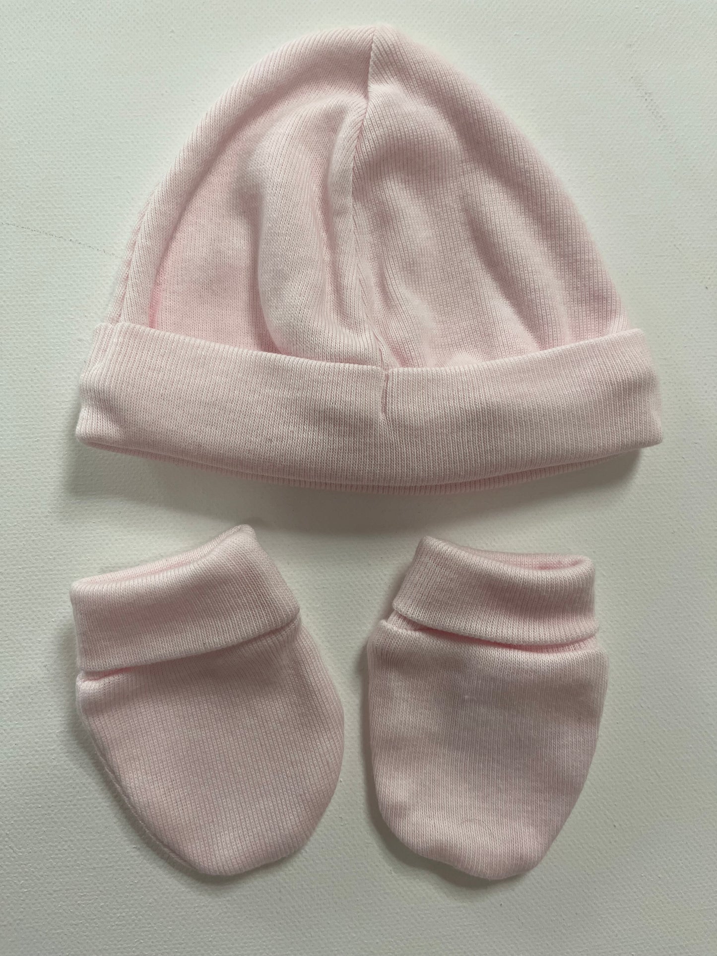 Gorro y Manoplas liso rosa