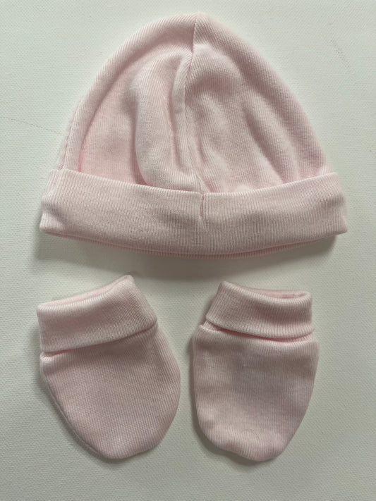 Gorro y Manoplas liso rosa
