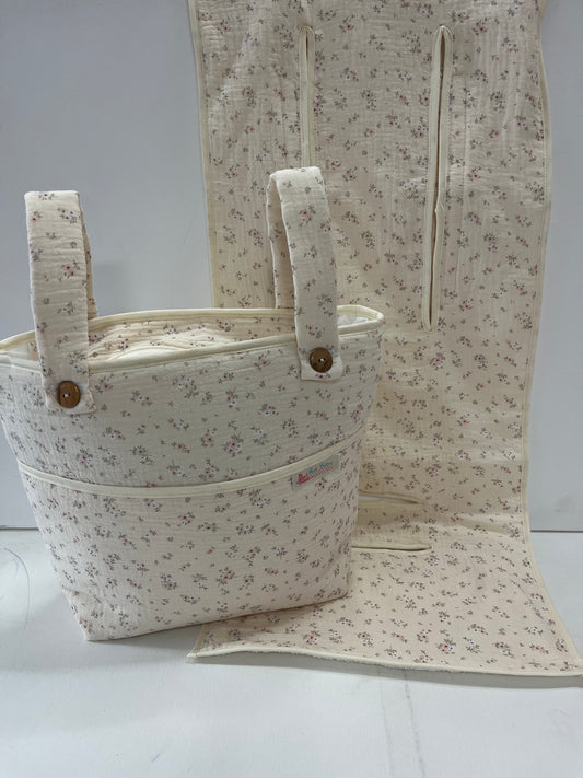 Bolso y Colchoneta de Carro o  Silla de Paseo Bambula Floral