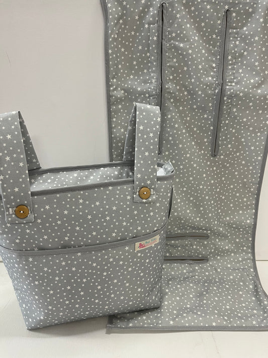 Bolso y Colchoneta de Carro o Silla de Paseo Estrella Gris