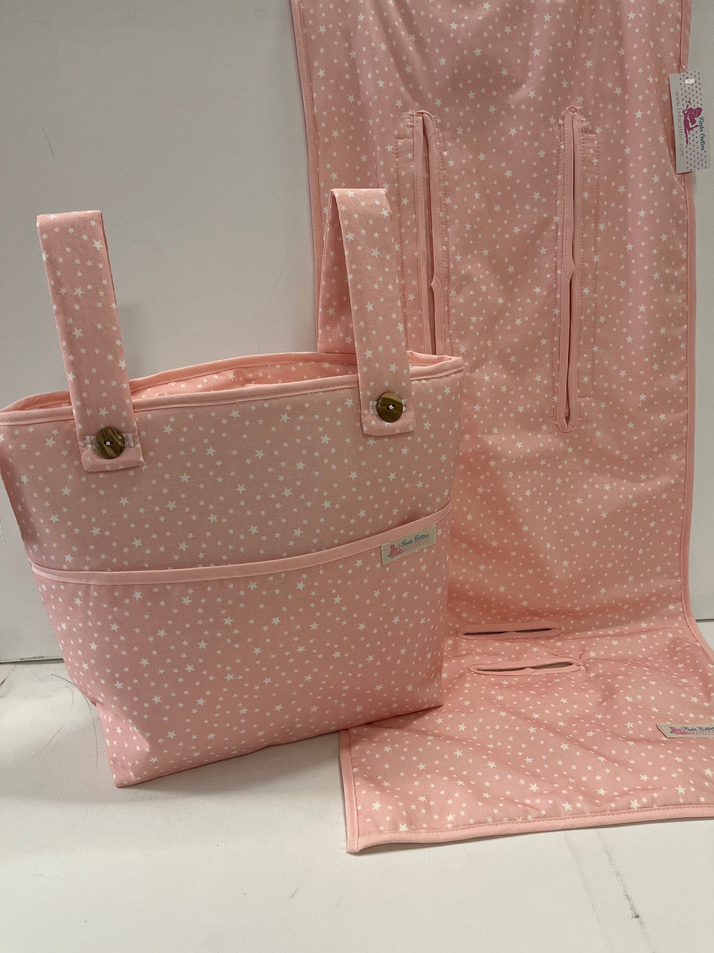 Bolso y Colchoneta de Carro o Silla de Paseo Estrella Rosa