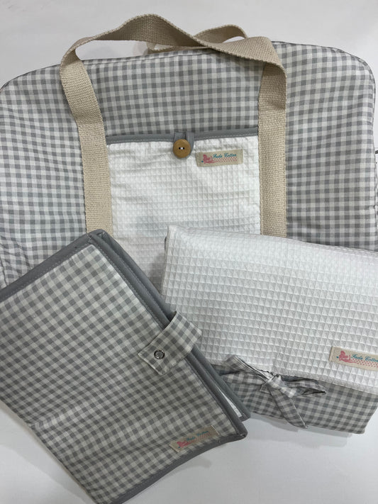 Colección  Vichi Gris Bolso Hospi, Cambiador y Portadocumentos